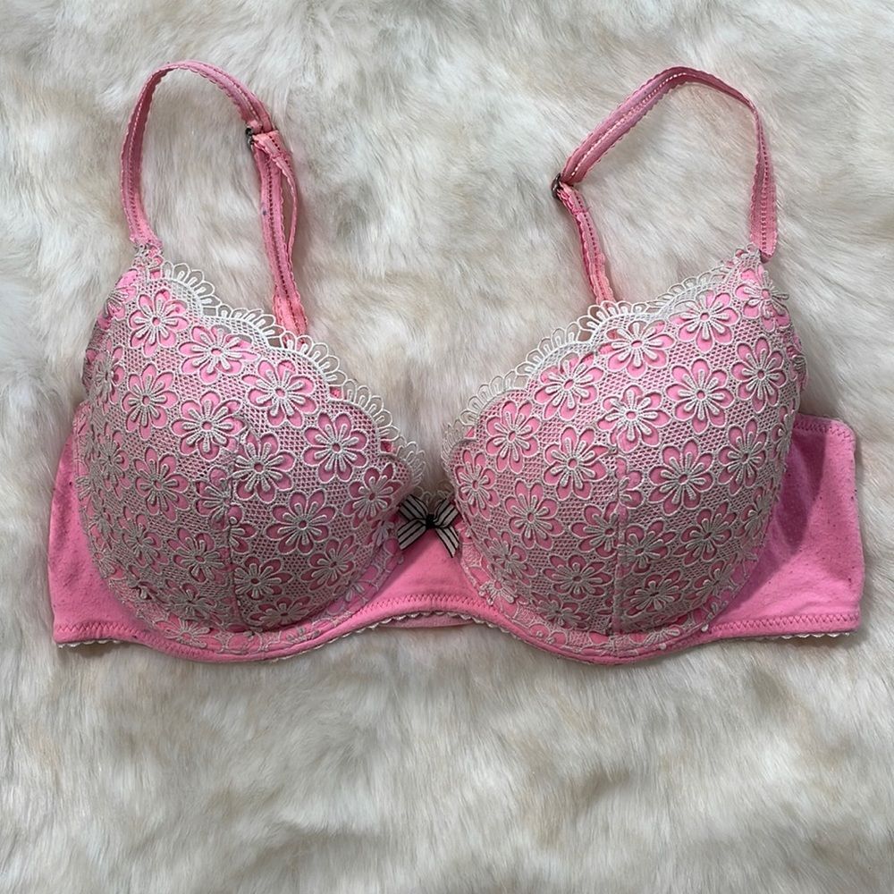 Victoria’s Secret Pink Lacey Lined Bra floral, black, pink white